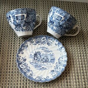 Set of #2 Johnson Bros (Coaching Scenes) & #1 saucers